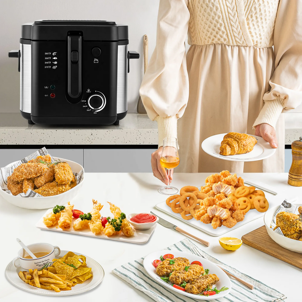 Electric Deep Fryer with Basket – 1500W Compact Fryer with Adjustable Temperature Control, 2.6QT Non-Stick Pot