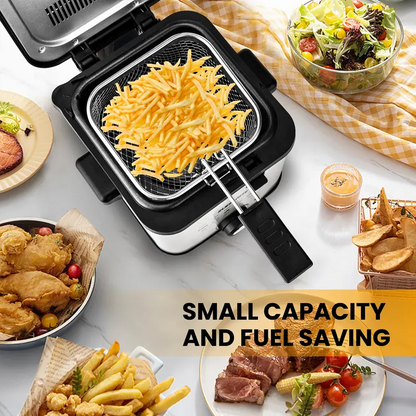 Electric Deep Fryer with Basket – 1500W Compact Fryer with Adjustable Temperature Control, 2.6QT Non-Stick Pot