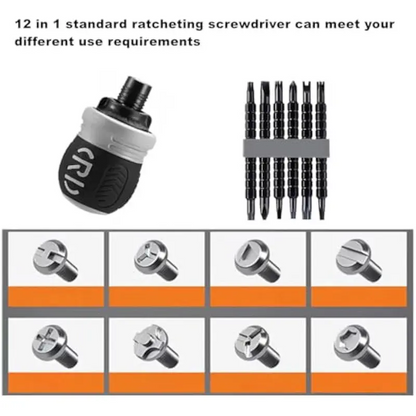 12-in-1 Short Ratcheting Screwdriver Set, Magnetic Multi-Bit Stubby Screwdriver with CR-V Bits for Home Repair & DIY