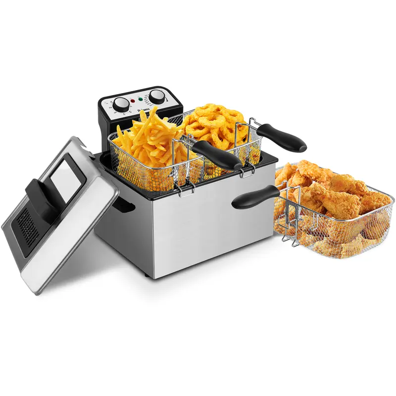 Electric Deep Fryer with Basket – 1500W Compact Fryer with Adjustable Temperature Control, 2.6QT Non-Stick Pot