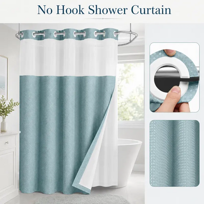 Double-Layer Waffle Shower Curtain – Waterproof Snap-In Liner & Washable White Outer Curtain, 72" × 75"