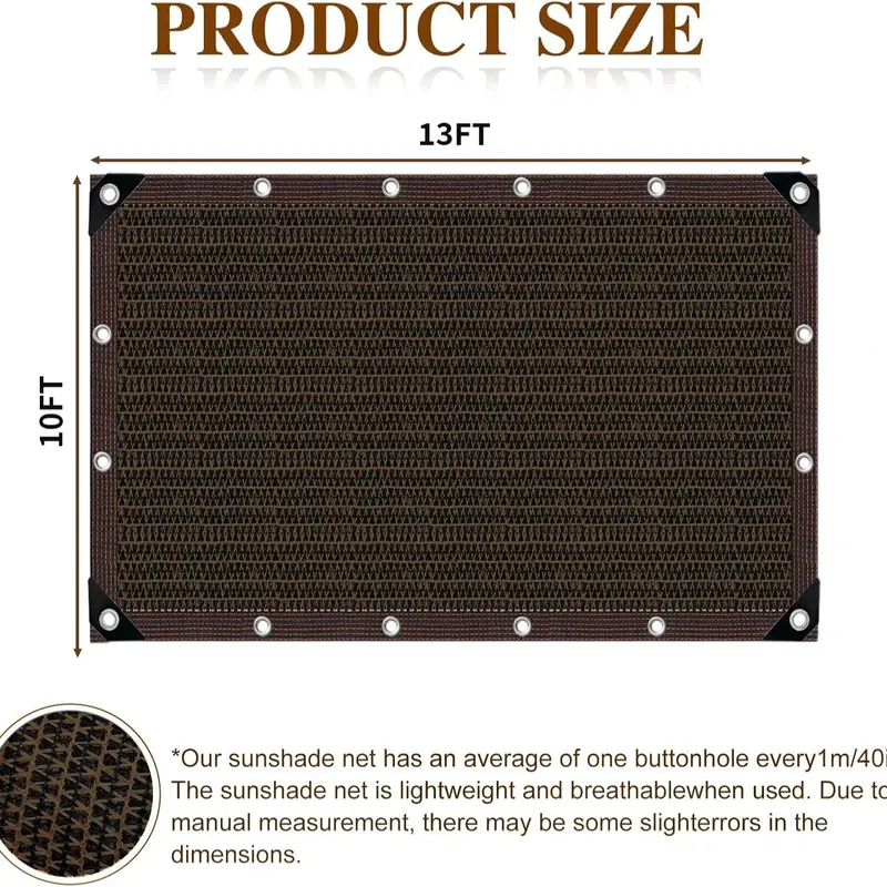90% Blackout Shade Cloth, 10 x 13 FT UV-Resistant Mesh Shade Net with Reinforced Rivets for Patio, Garden, Camping & Greenhouse
