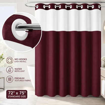 Double-Layer Waffle Shower Curtain – Waterproof Snap-In Liner & Washable White Outer Curtain, 72" × 75"