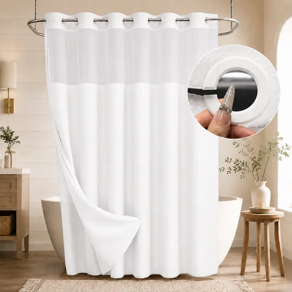 Double-Layer Waffle Shower Curtain – Waterproof Snap-In Liner & Washable White Outer Curtain, 72" × 75"