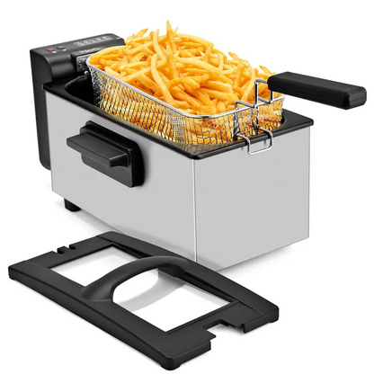 Electric Deep Fryer with Basket – 1500W Compact Fryer with Adjustable Temperature Control, 2.6QT Non-Stick Pot