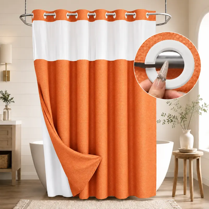 Double-Layer Waffle Shower Curtain – Waterproof Snap-In Liner & Washable White Outer Curtain, 72" × 75"