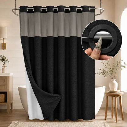 Double-Layer Waffle Shower Curtain – Waterproof Snap-In Liner & Washable White Outer Curtain, 72" × 75"