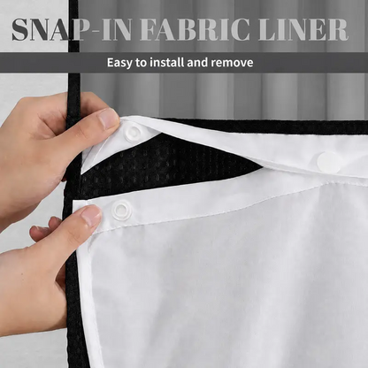 Double-Layer Waffle Shower Curtain – Waterproof Snap-In Liner & Washable White Outer Curtain, 72" × 75"