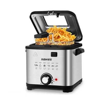 Electric Deep Fryer with Basket – 1500W Compact Fryer with Adjustable Temperature Control, 2.6QT Non-Stick Pot