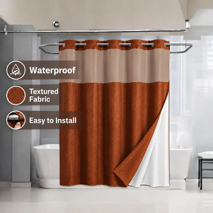 Double-Layer Waffle Shower Curtain – Waterproof Snap-In Liner & Washable White Outer Curtain, 72" × 75"