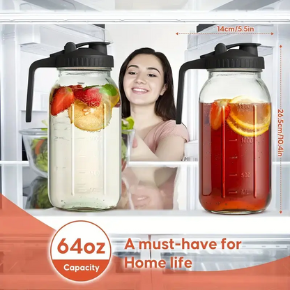 3-Pack 64oz Glass Water Bottles with Lids & Straws – Large Wide-Mouth Leak-Proof Drinkware for Iced Coffee & Beverages