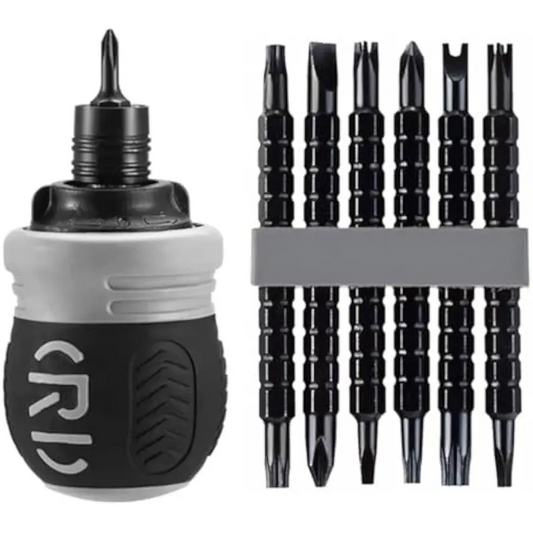 12-in-1 Short Ratcheting Screwdriver Set, Magnetic Multi-Bit Stubby Screwdriver with CR-V Bits for Home Repair & DIY