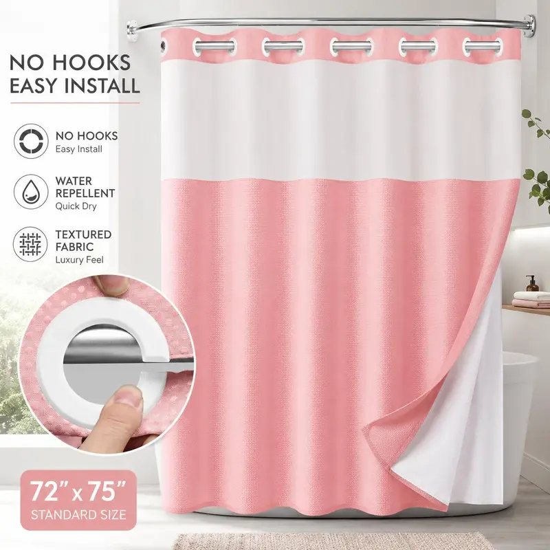 Double-Layer Waffle Shower Curtain – Waterproof Snap-In Liner & Washable White Outer Curtain, 72" × 75"
