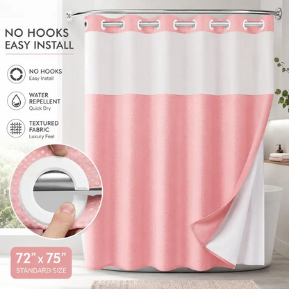 Double-Layer Waffle Shower Curtain – Waterproof Snap-In Liner & Washable White Outer Curtain, 72" × 75"