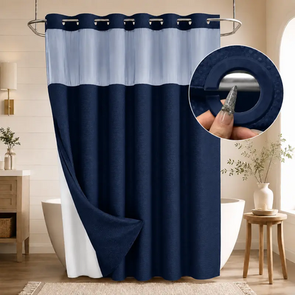 Double-Layer Waffle Shower Curtain – Waterproof Snap-In Liner & Washable White Outer Curtain, 72" × 75"